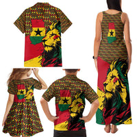 Ghana Lion Family Matching Tank Maxi Dress and Hawaiian Shirt - Map & Coat of Arms Grunge Style Design