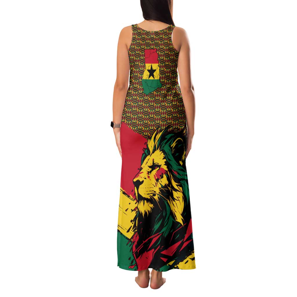 Ghana Lion Family Matching Tank Maxi Dress and Hawaiian Shirt - Map & Coat of Arms Grunge Style Design