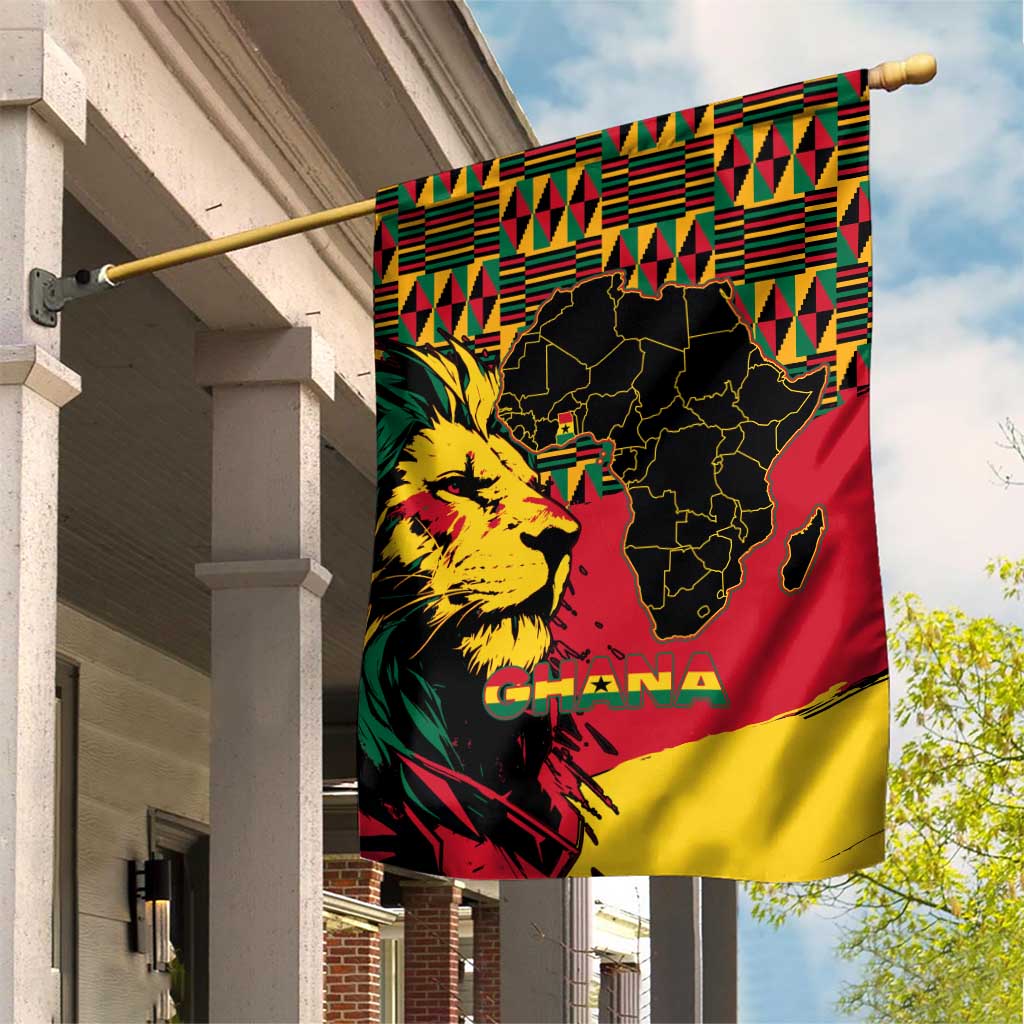 Ghana Lion Garden Flag - Map & Coat of Arms Grunge Style Design