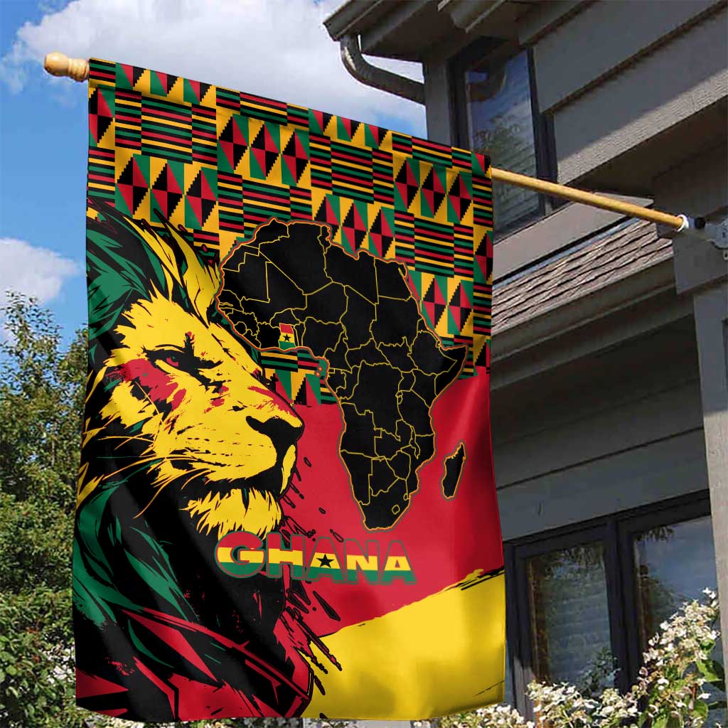 Ghana Lion Garden Flag - Map & Coat of Arms Grunge Style Design