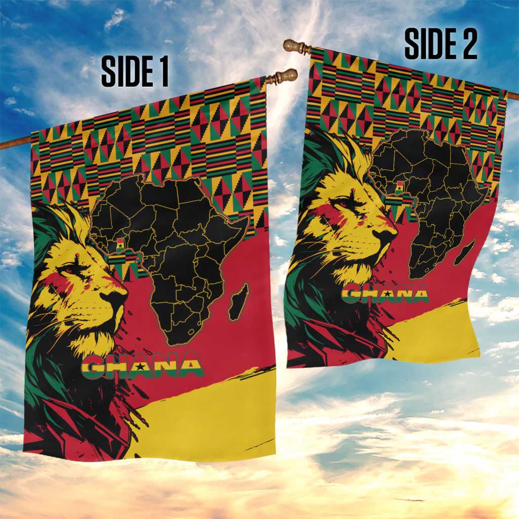 Ghana Lion Garden Flag - Map & Coat of Arms Grunge Style Design