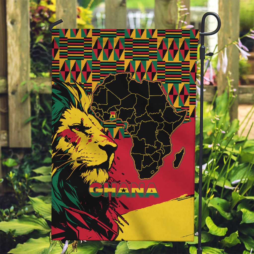 Ghana Lion Garden Flag - Map & Coat of Arms Grunge Style Design