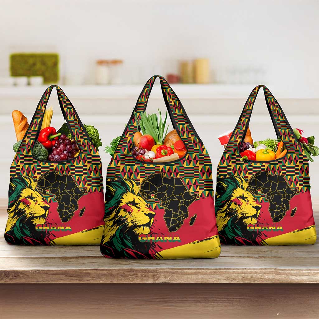 Ghana Lion Grocery Bag - Map & Coat of Arms Grunge Style Design