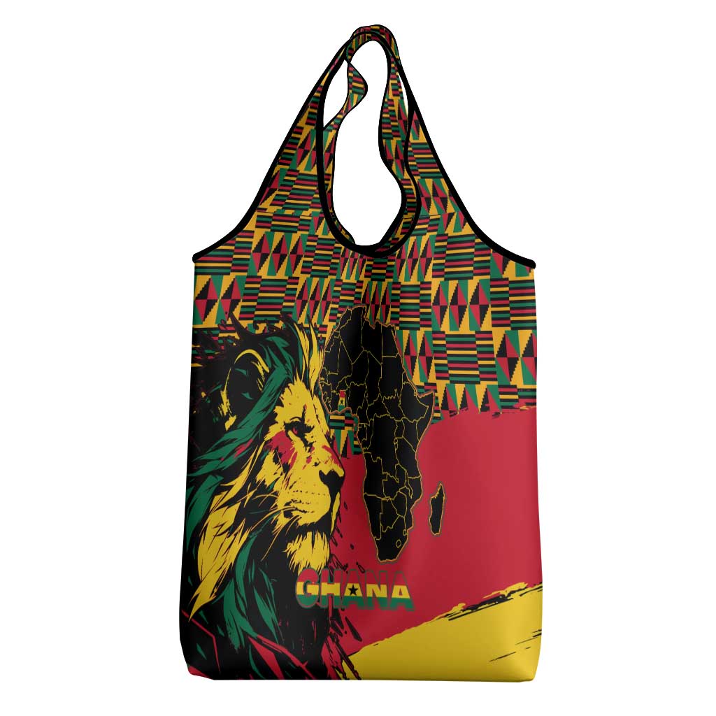 Ghana Lion Grocery Bag - Map & Coat of Arms Grunge Style Design