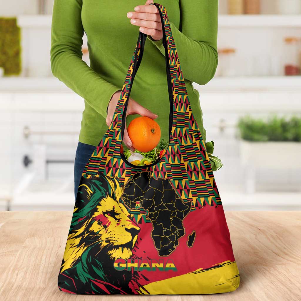 Ghana Lion Grocery Bag - Map & Coat of Arms Grunge Style Design