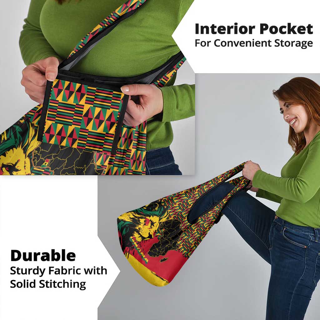 Ghana Lion Grocery Bag - Map & Coat of Arms Grunge Style Design