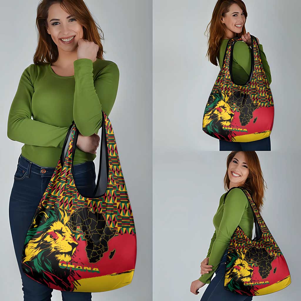 Ghana Lion Grocery Bag - Map & Coat of Arms Grunge Style Design
