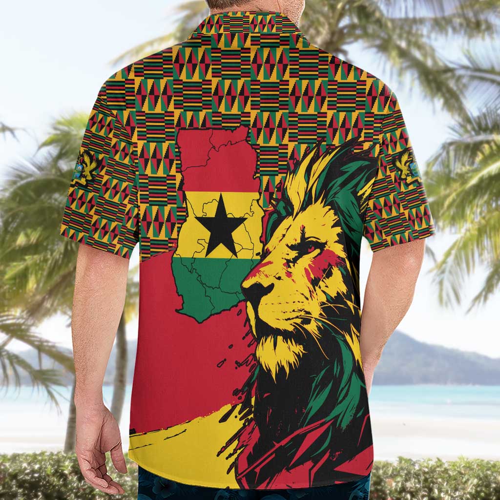 Ghana Lion Hawaiian Shirt - Map & Coat of Arms Grunge Style Design