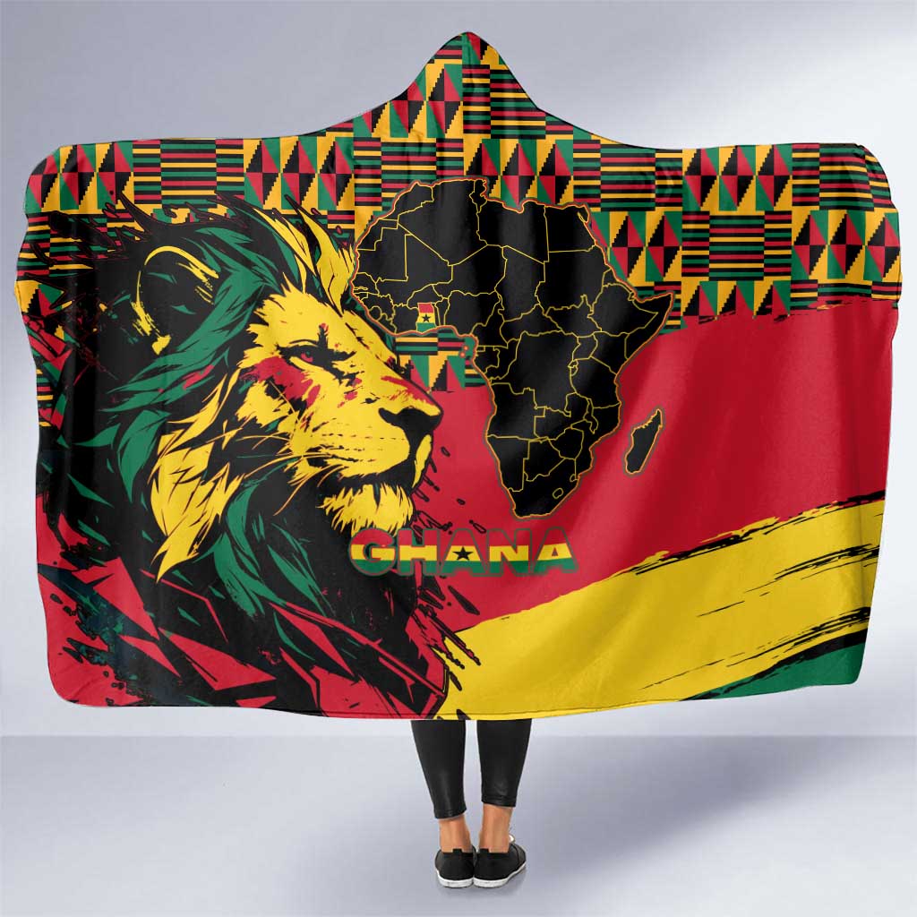Ghana Lion Hooded Blanket - Map & Coat of Arms Grunge Style Design