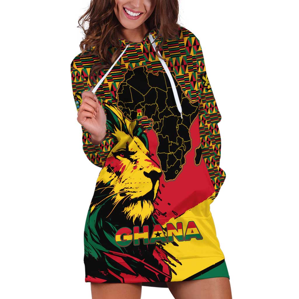 Ghana Lion Hoodie Dress - Map & Coat of Arms Grunge Style Design