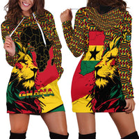 Ghana Lion Hoodie Dress - Map & Coat of Arms Grunge Style Design