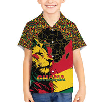 Ghana Lion Kid Hawaiian Shirt - Map & Coat of Arms Grunge Style Design