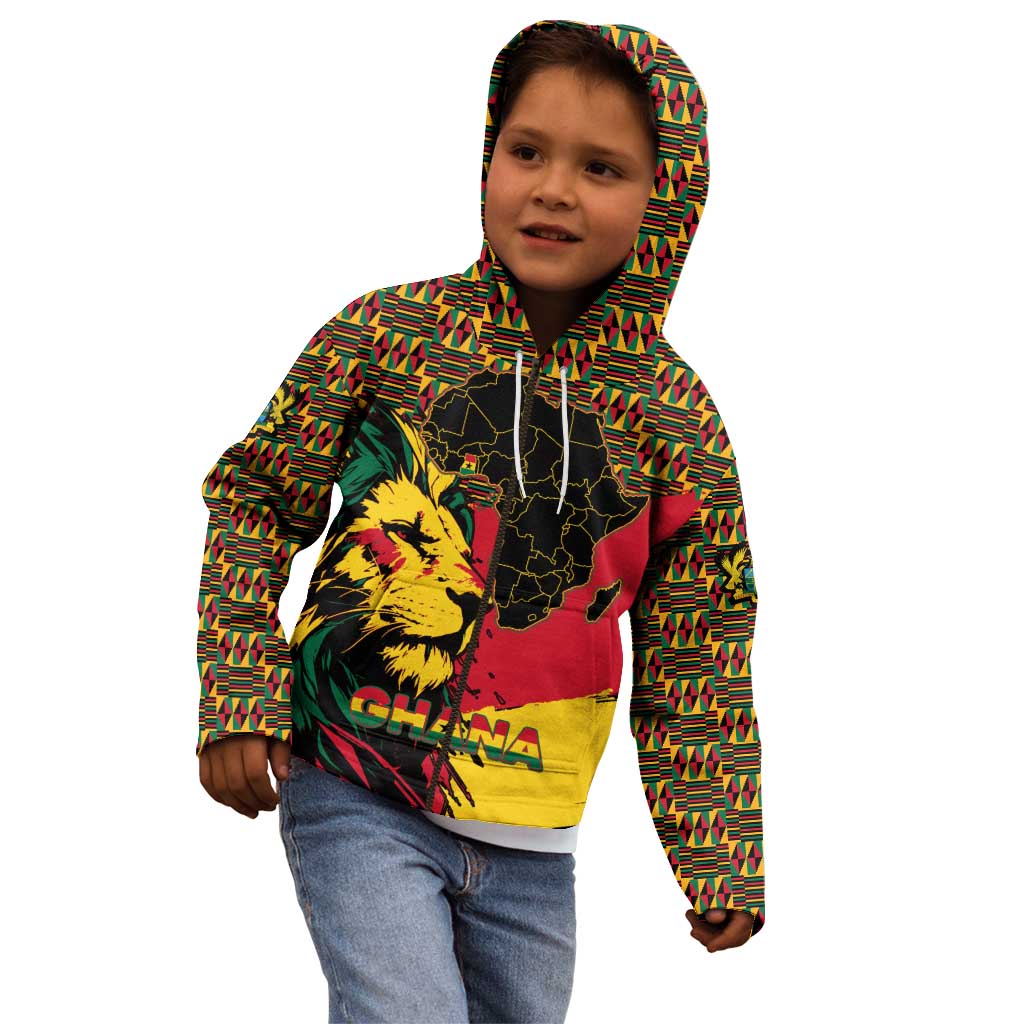 Ghana Lion Kid Hoodie - Map & Coat of Arms Grunge Style Design