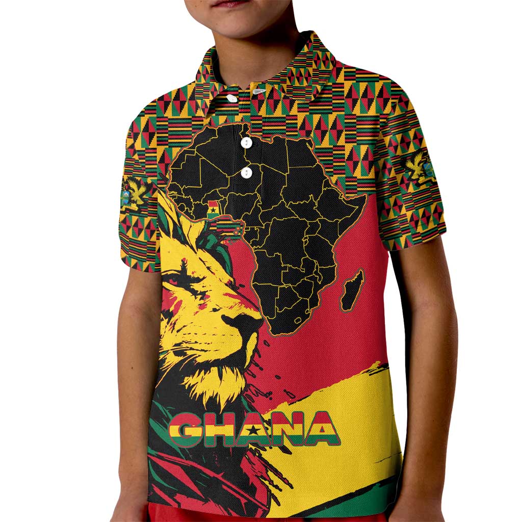 Ghana Lion Kid Polo Shirt - Map & Coat of Arms Grunge Style Design