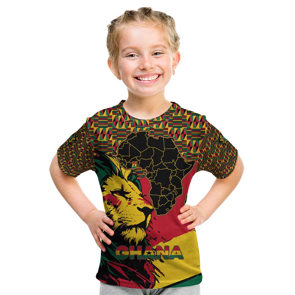 Ghana Lion Kid T Shirt - Map & Coat of Arms Grunge Style Design