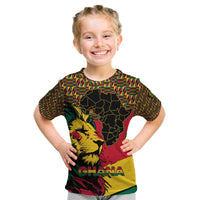 Ghana Lion Kid T Shirt - Map & Coat of Arms Grunge Style Design