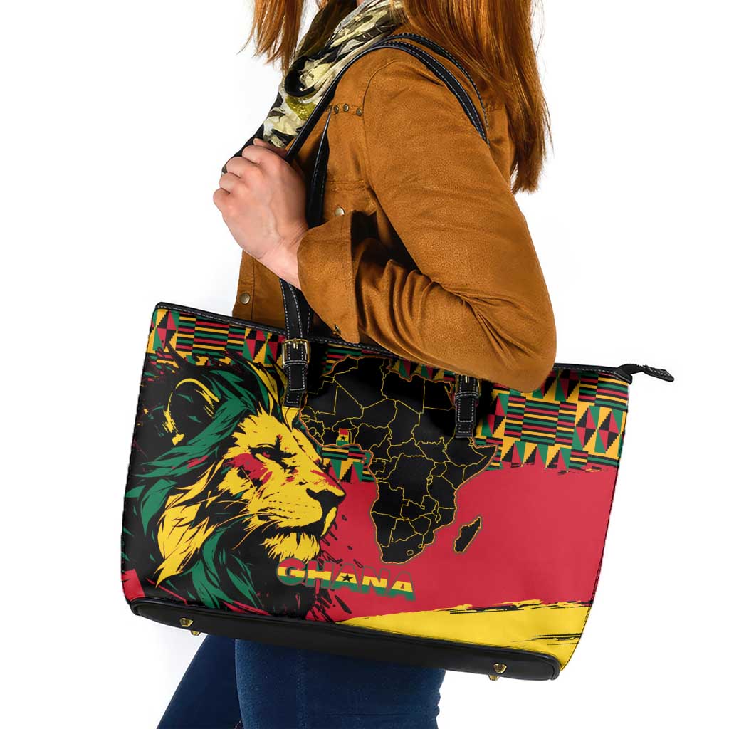 Ghana Lion Leather Tote Bag - Map & Coat of Arms Grunge Style Design