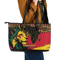 Ghana Lion Leather Tote Bag - Map & Coat of Arms Grunge Style Design