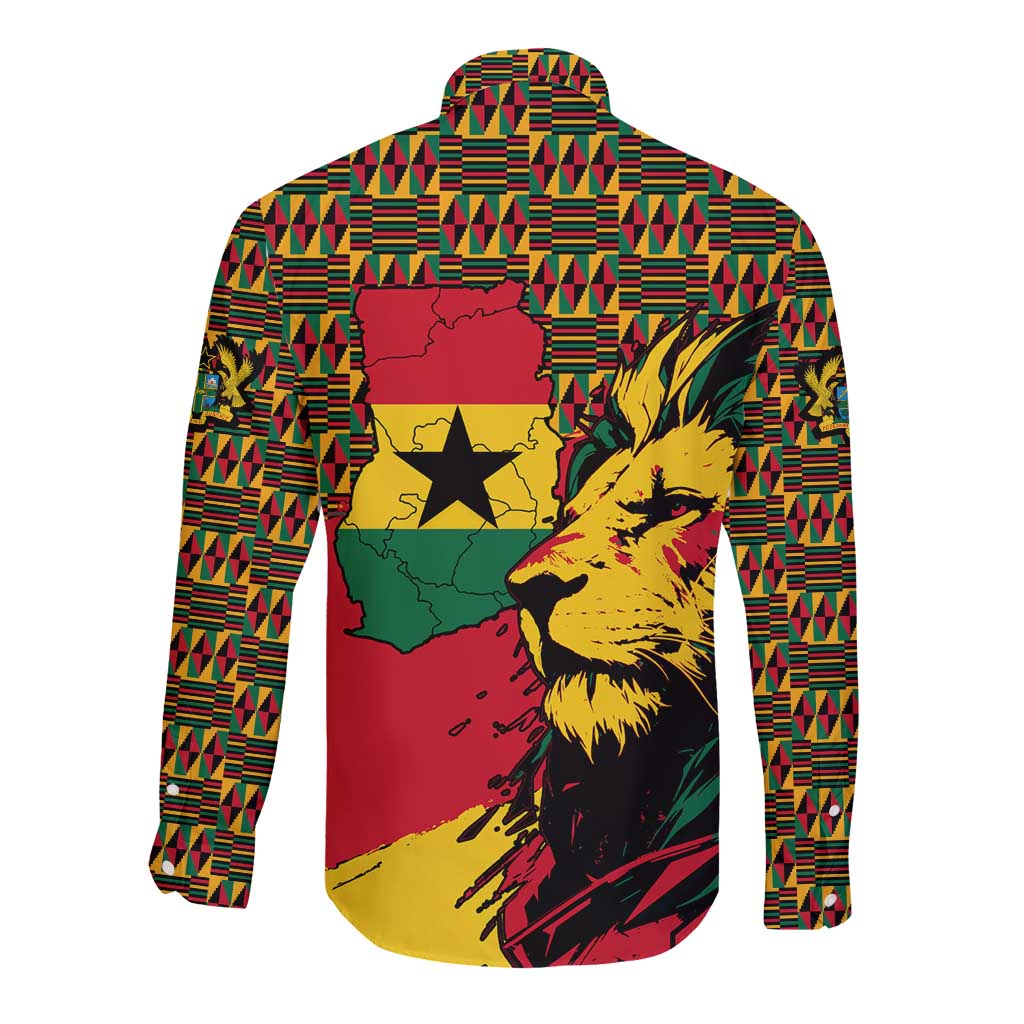 Ghana Lion Long Sleeve Button Shirt - Map & Coat of Arms Grunge Style Design