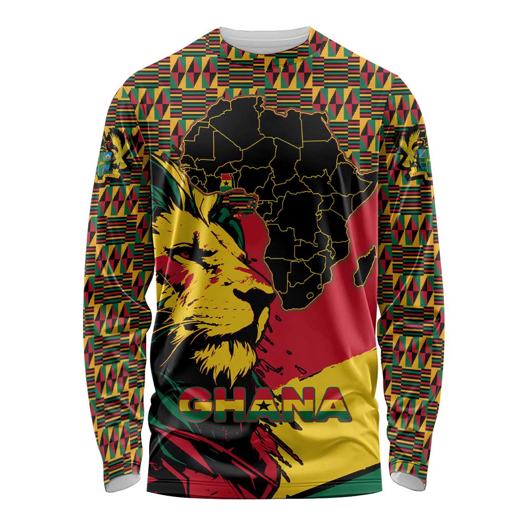 Ghana Lion Long Sleeve Shirt - Map & Coat of Arms Grunge Style Design