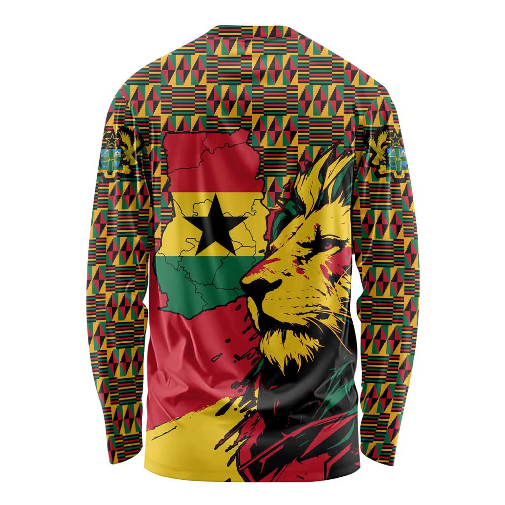 Ghana Lion Long Sleeve Shirt - Map & Coat of Arms Grunge Style Design