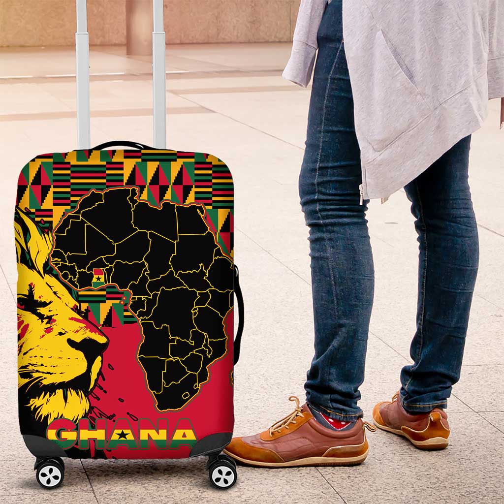 Ghana Lion Luggage Cover - Map & Coat of Arms Grunge Style Design