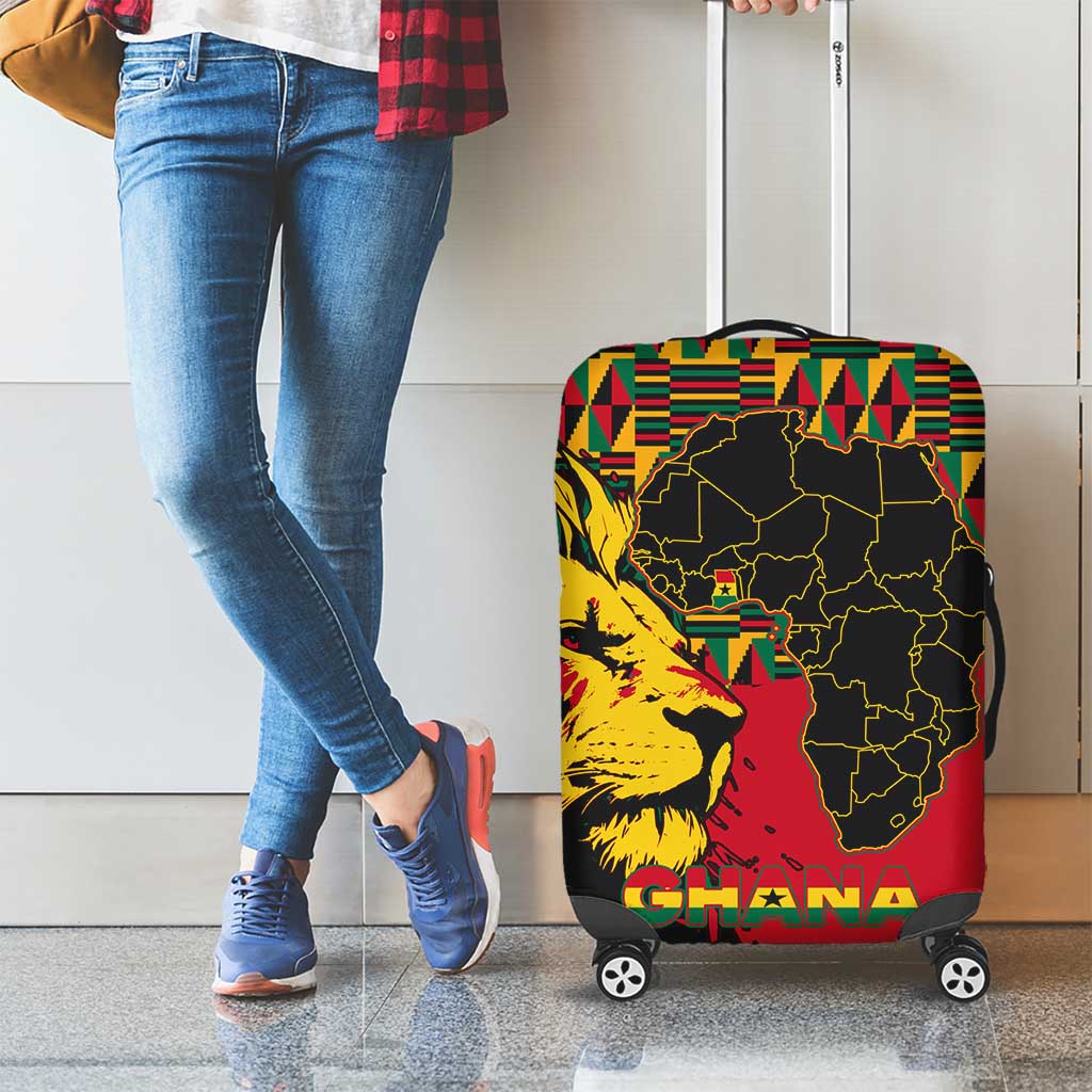 Ghana Lion Luggage Cover - Map & Coat of Arms Grunge Style Design
