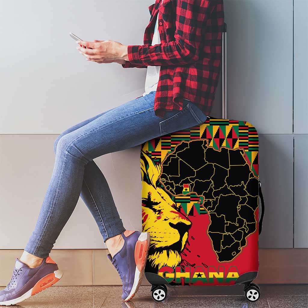 Ghana Lion Luggage Cover - Map & Coat of Arms Grunge Style Design