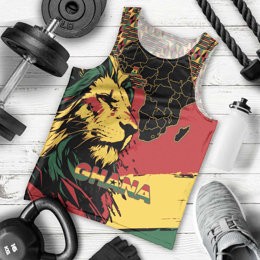 Ghana Lion Men Tank Top - Map & Coat of Arms Grunge Style Design