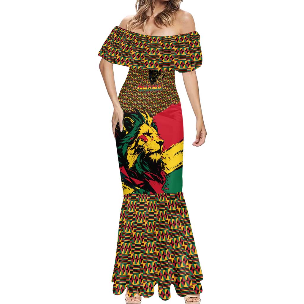 Ghana Lion Mermaid Dress - Map & Coat of Arms Grunge Style Design