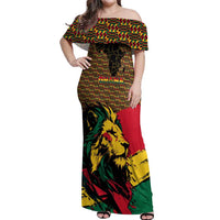 Ghana Lion Off Shoulder Maxi Dress - Map & Coat of Arms Grunge Style Design