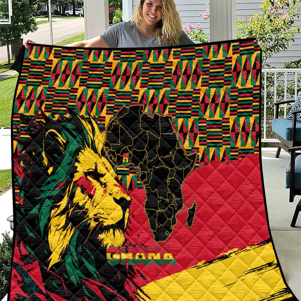 Ghana Lion Quilt - Map & Coat of Arms Grunge Style Design
