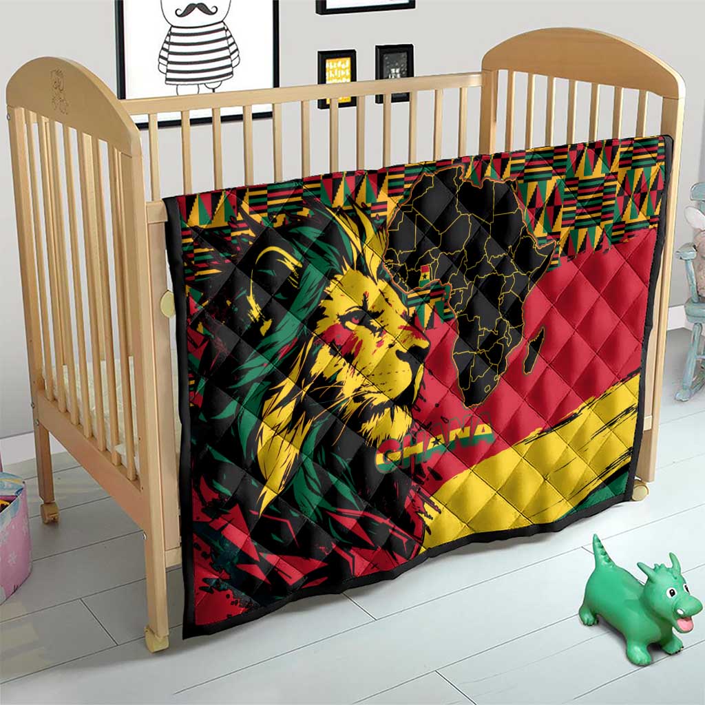 Ghana Lion Quilt - Map & Coat of Arms Grunge Style Design