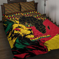 Ghana Lion Quilt Bed Set - Map & Coat of Arms Grunge Style Design