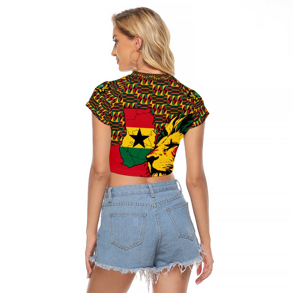 Ghana Lion Raglan Cropped T Shirt - Map & Coat of Arms Grunge Style Design