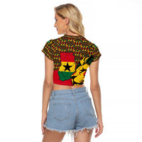 Ghana Lion Raglan Cropped T Shirt - Map & Coat of Arms Grunge Style Design