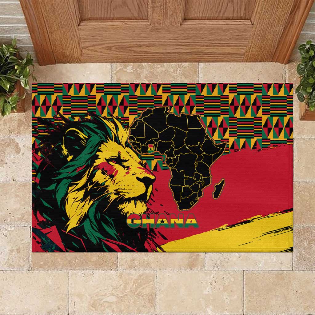 Ghana Lion Rubber Doormat - Map & Coat of Arms Grunge Style Design
