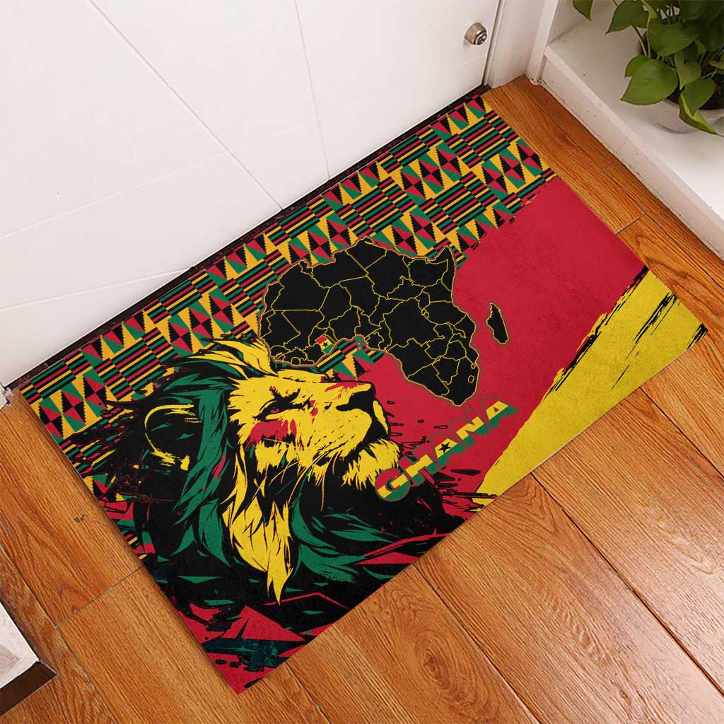 Ghana Lion Rubber Doormat - Map & Coat of Arms Grunge Style Design