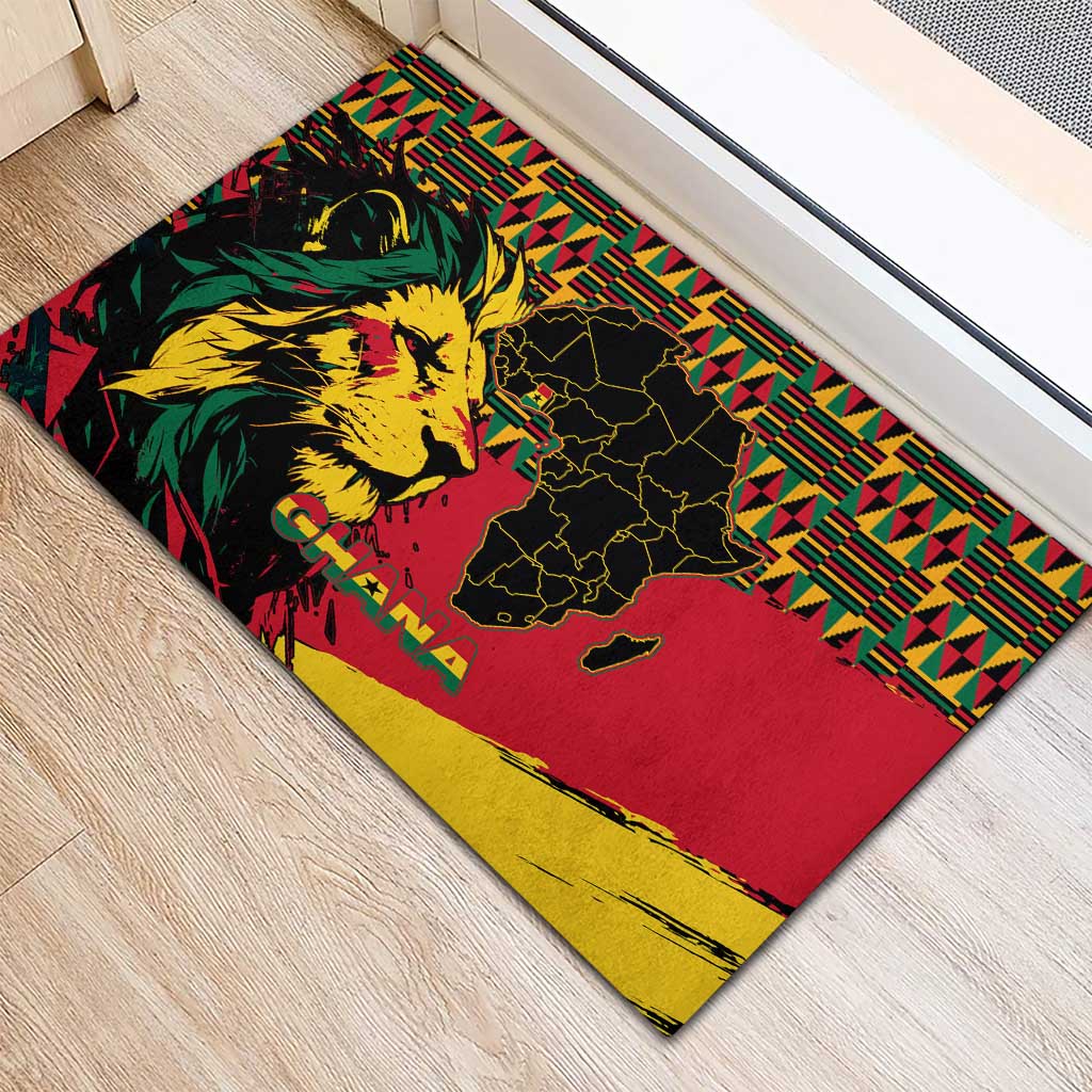 Ghana Lion Rubber Doormat - Map & Coat of Arms Grunge Style Design