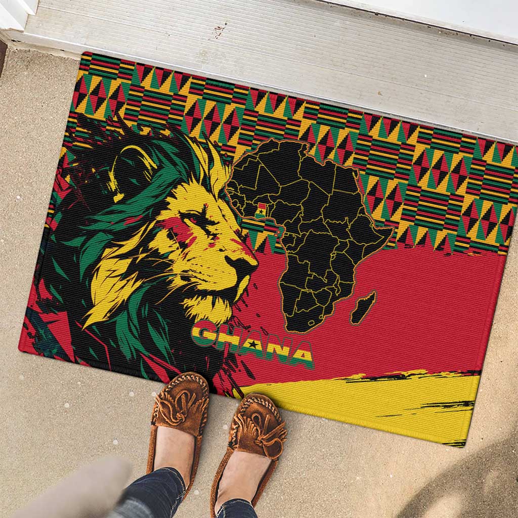 Ghana Lion Rubber Doormat - Map & Coat of Arms Grunge Style Design