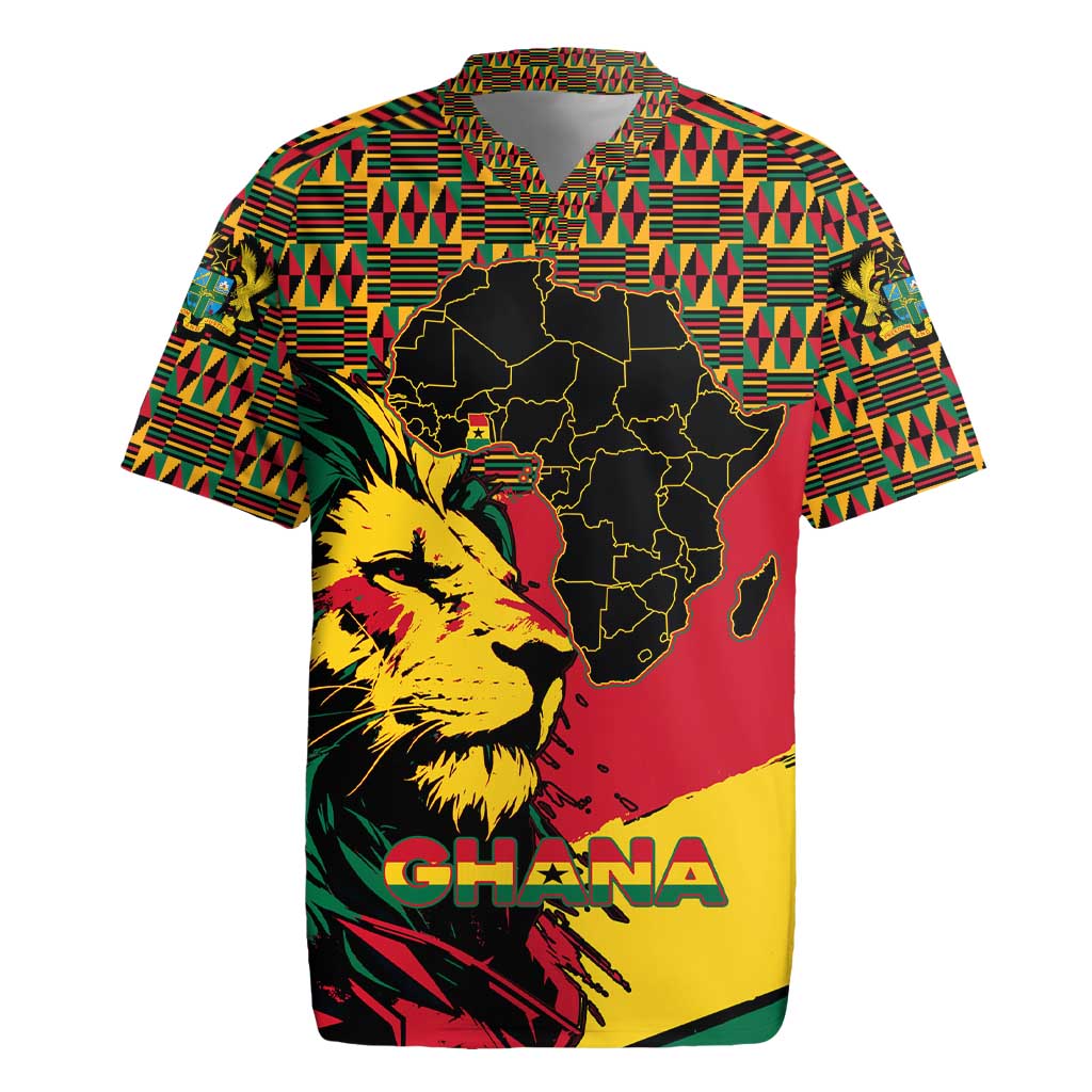Ghana Lion Rugby Jersey - Map & Coat of Arms Grunge Style Design