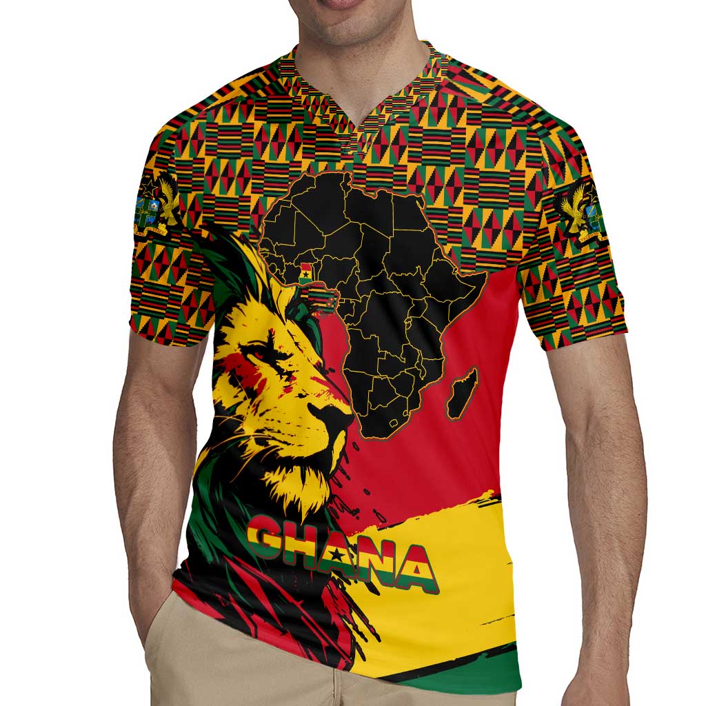 Ghana Lion Rugby Jersey - Map & Coat of Arms Grunge Style Design