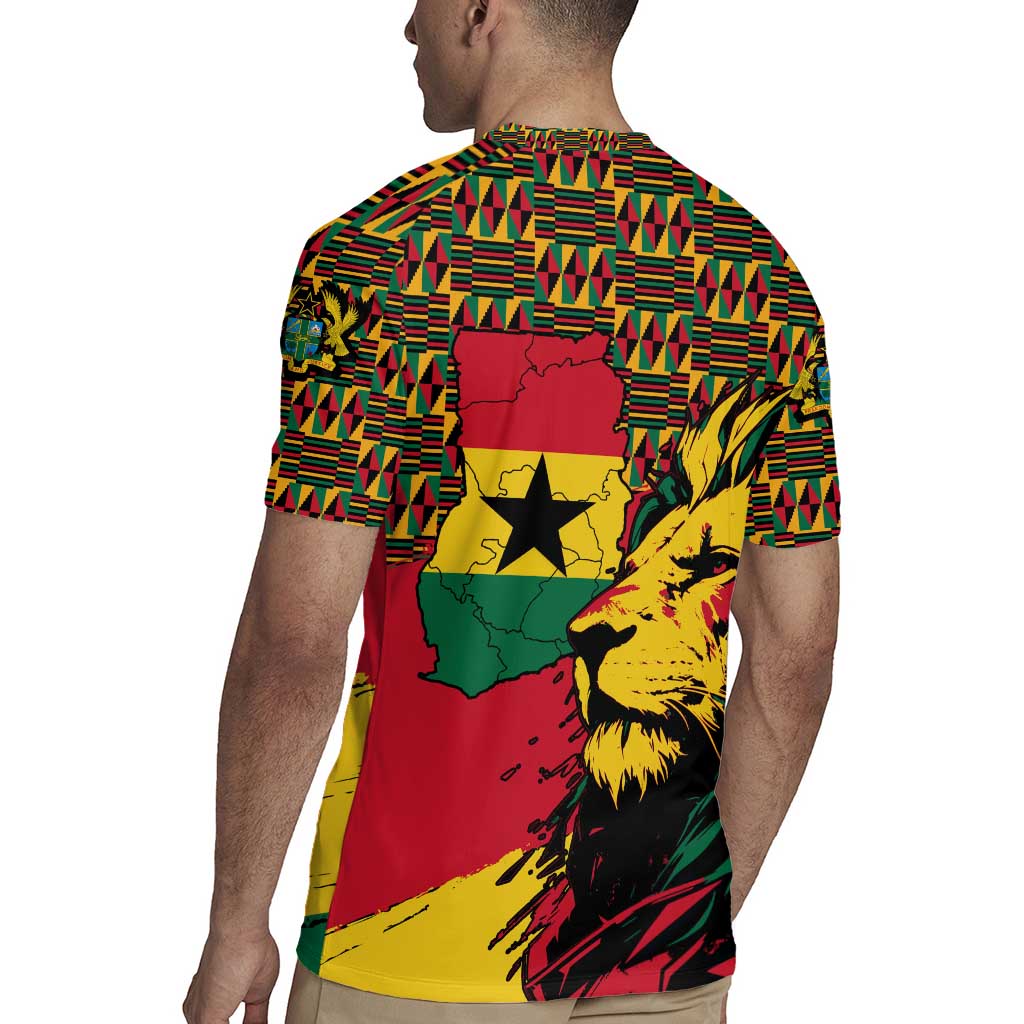 Ghana Lion Rugby Jersey - Map & Coat of Arms Grunge Style Design