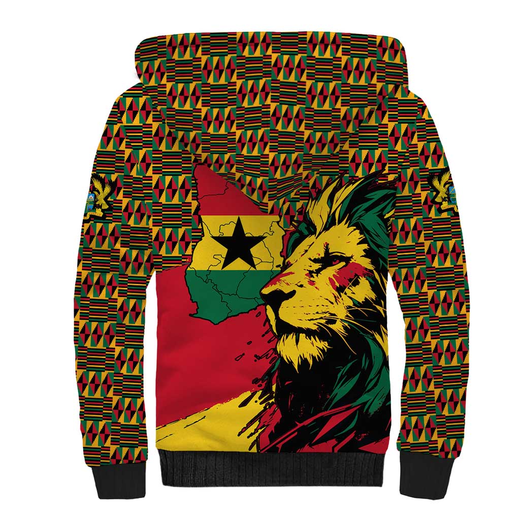 Ghana Lion Sherpa Hoodie - Map & Coat of Arms Grunge Style Design