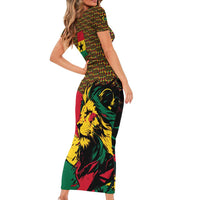 Ghana Lion Short Sleeve Bodycon Dress - Map & Coat of Arms Grunge Style Design