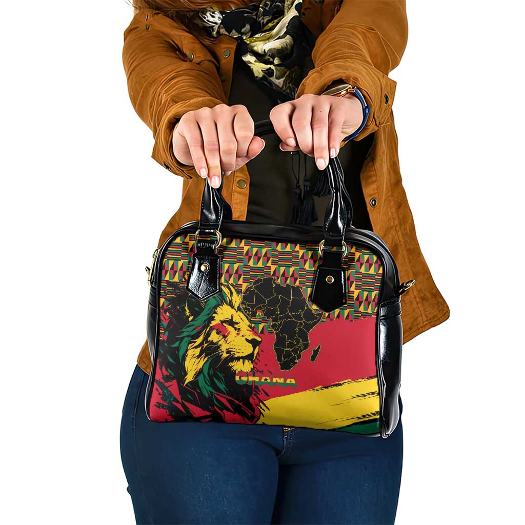 Ghana Lion Shoulder Handbag - Map & Coat of Arms Grunge Style Design