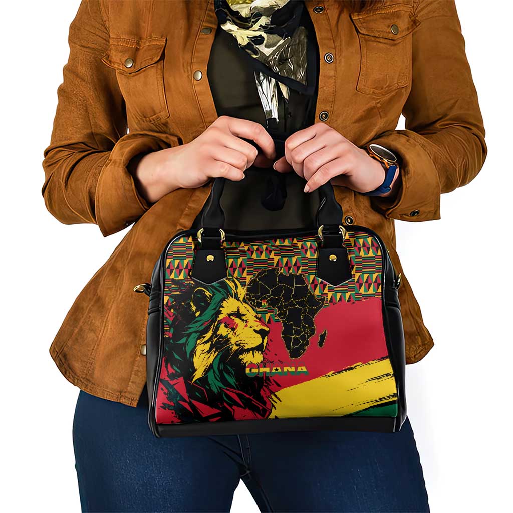Ghana Lion Shoulder Handbag - Map & Coat of Arms Grunge Style Design