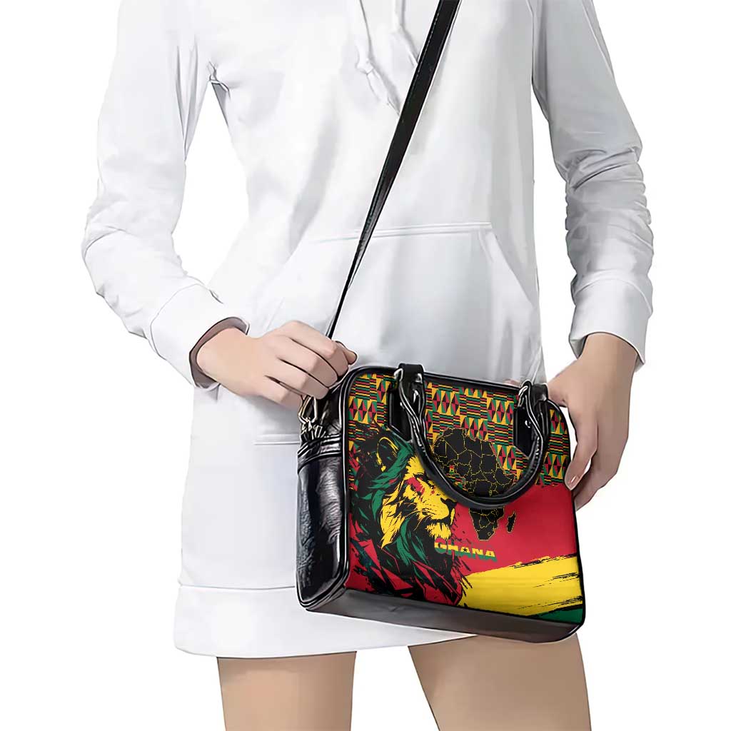 Ghana Lion Shoulder Handbag - Map & Coat of Arms Grunge Style Design