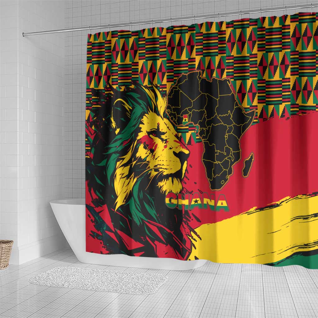 Ghana Lion Shower Curtain - Map & Coat of Arms Grunge Style Design
