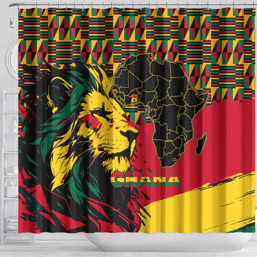 Ghana Lion Shower Curtain - Map & Coat of Arms Grunge Style Design
